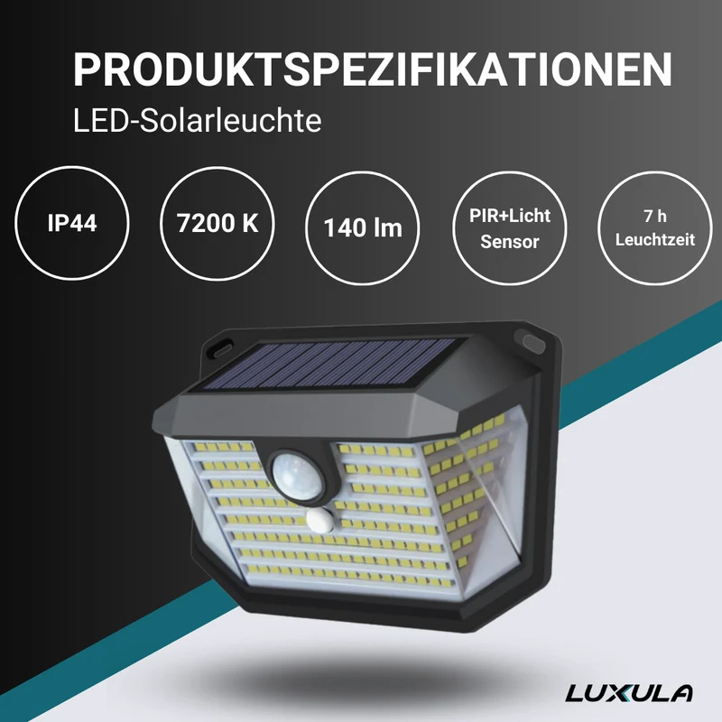 Solar-Wandleuchte mit PIR-Lichtsensor, 7 Stunden Leuchtdauer, mit 3 Lichtmodi, IP44-geschützt und in kaltweiß