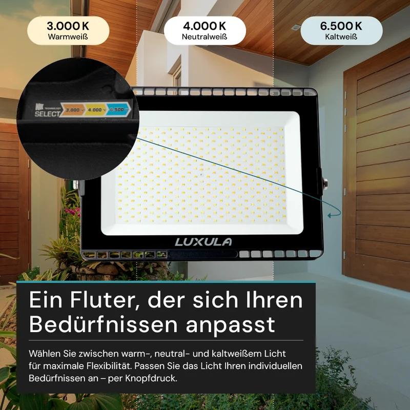 LED CCT Fluter, 150 W, 3000-6500 K (warm-, neutral-, kaltweiß), 15000 lm, schwarz, IP65