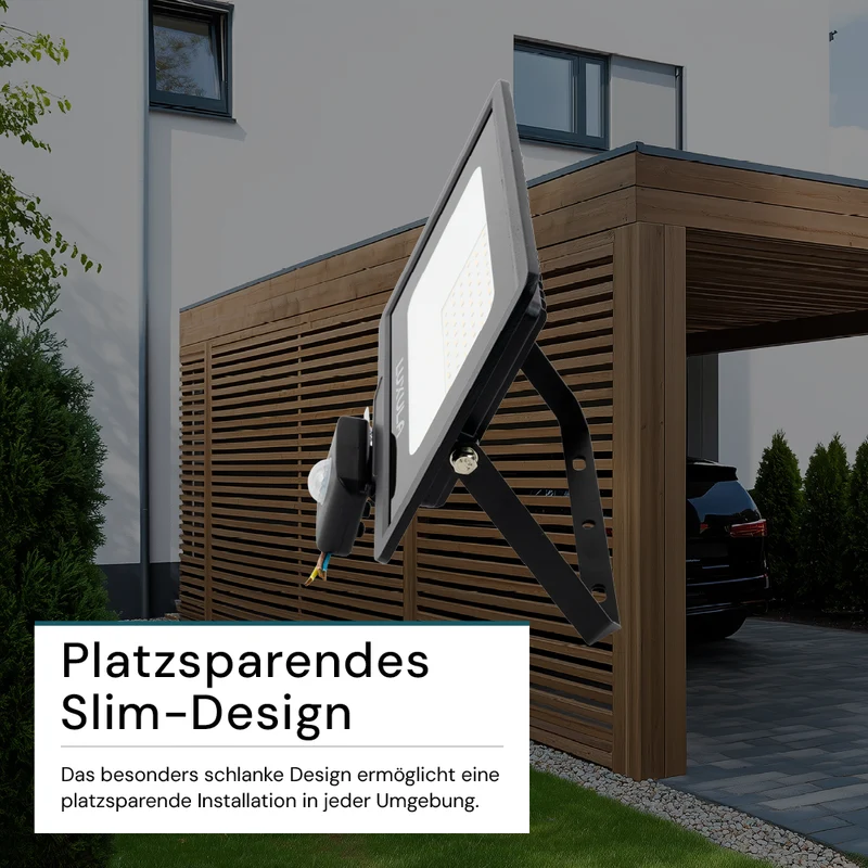 LED-Fluter mit Bewegungsmelder, 50 W, 3000 K (warmweiß), 5000 lm, schwarz, IP65