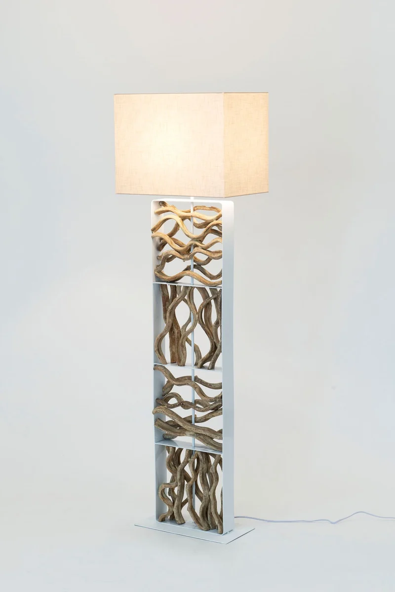 Stehlampe Tremiti Bianco Holz mit Schirm Rechteckig