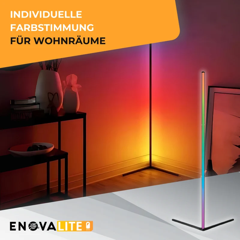 LED Stehlampe in RGB Farben, Eckleuchte mit Fernbedienung, 12 W, 12 V, schwarz, RGB-IC