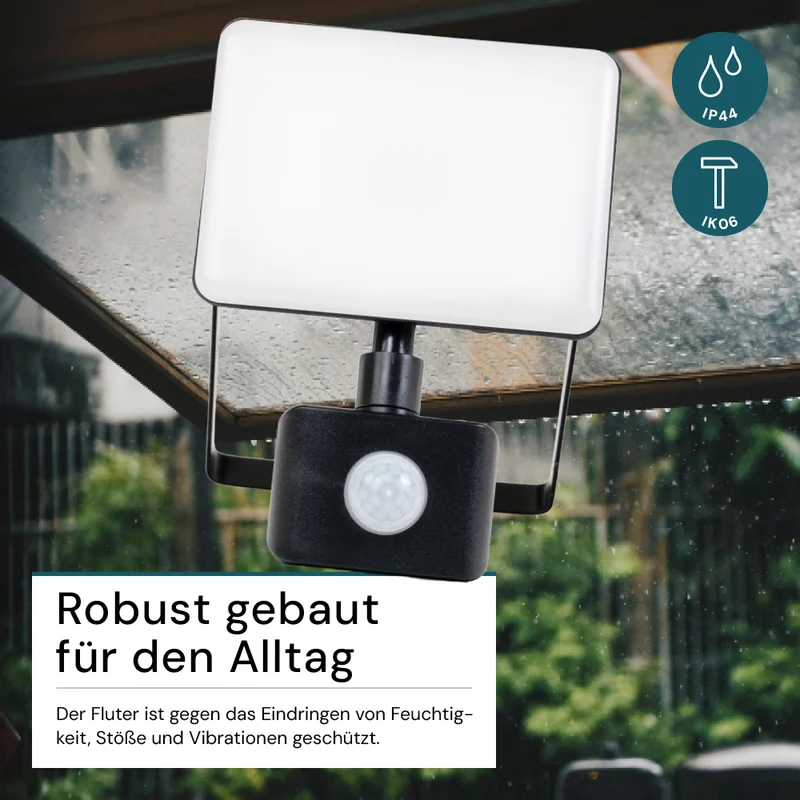 LED-Fluter mit Schnellverbinder & Bewegungsmelder, rahmenloses Design, 50 W, 4000 K (neutralweiß), 5000 lm, IP44
