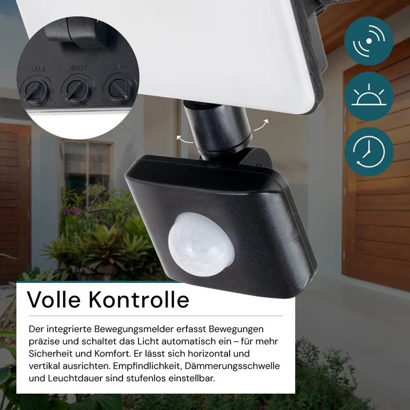 LED-Fluter mit Schnellverbinder & Bewegungsmelder, rahmenloses Design, 50 W, 4000 K (neutralweiß), 5000 lm, IP44