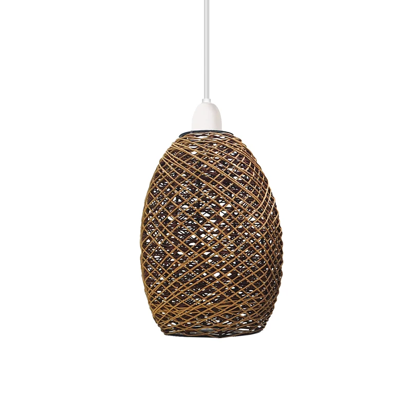 Vintage-Lampenschirm aus Rattan im Trommeldrahtkäfig-Stil – Natürliches Design, handgefertigt~1417