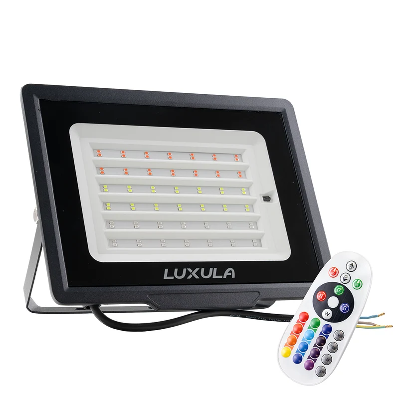 RGB LED-Fluter, 50 W, schwarz, IP65, mit Fernbedienung, RGBW-Farbwechsel