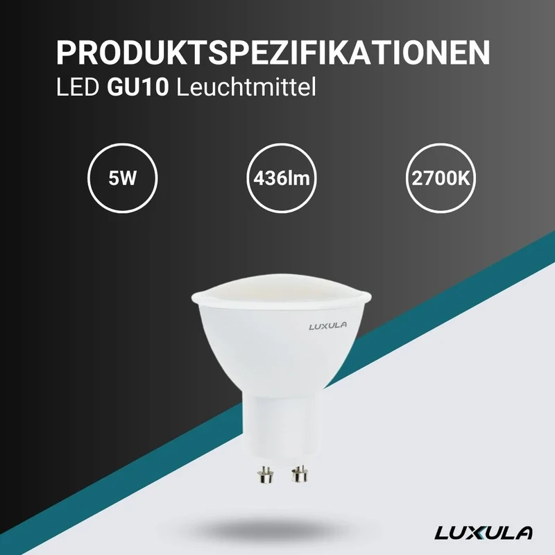 10er Pack LED Leuchtmittel GU10, MR16, 5W, 436lm, 2700K