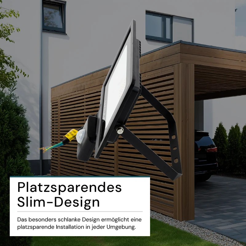 LED-Fluter mit Bewegungsmelder, 30 W, 3000 K (warmweiß), 3000 lm, schwarz, IP65