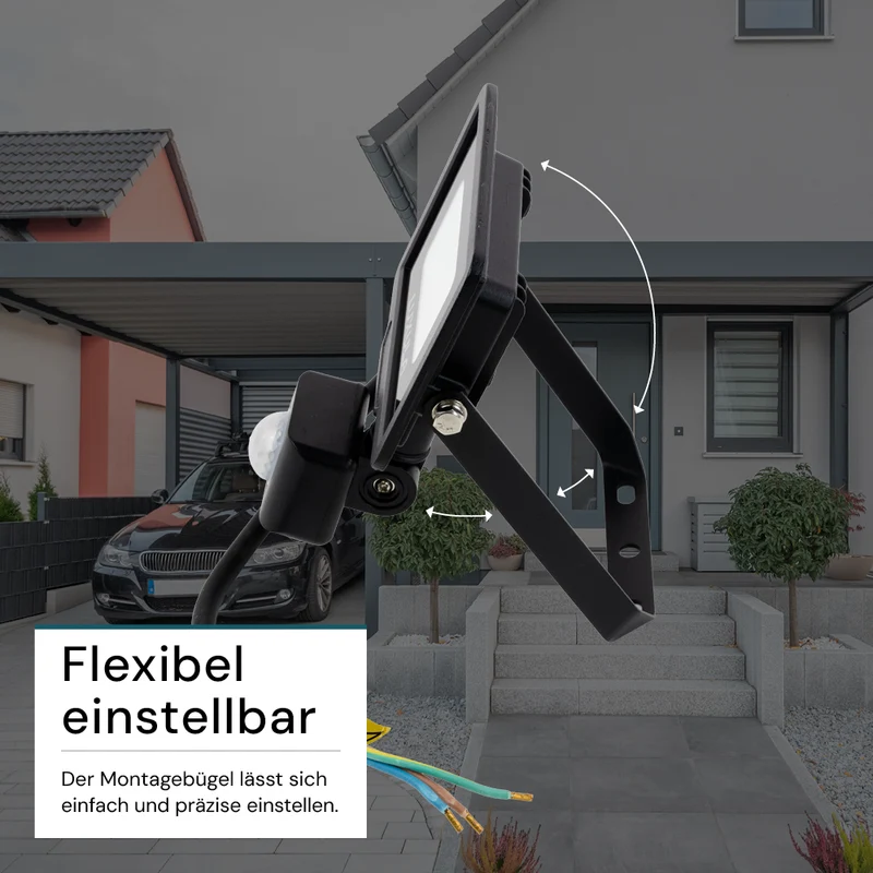 LED-Fluter mit Bewegungsmelder, 10 W, 3000 K (warmweiß), 1000 lm, schwarz, IP65
