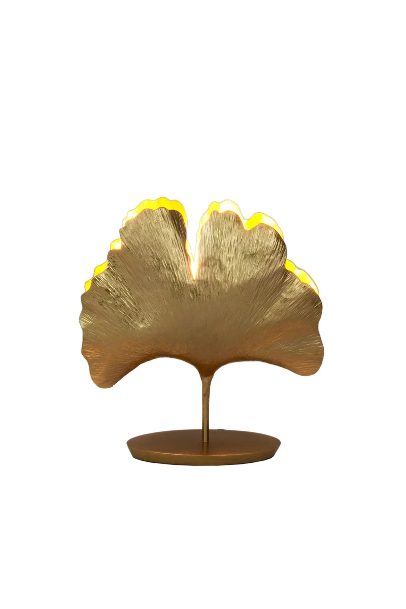 Tischlampe Gingko gehämmert Oval 34x11cm Gold