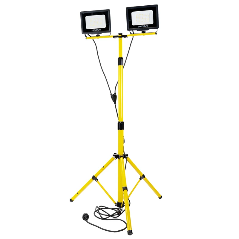 LED Baustrahler mit Stativ, 2x 50 W, 4000 K (neutralweiß), 10000 lm, IP65, Schutzkontaktstecker, Ein/Aus-Schalter