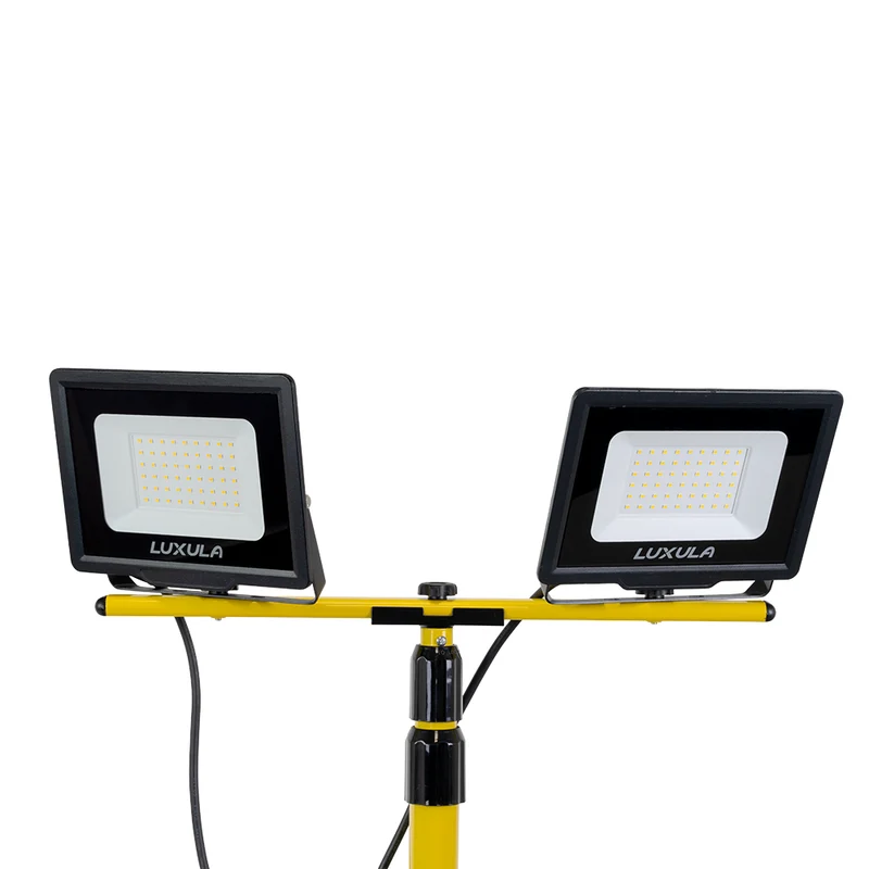 LED Baustrahler mit Stativ, 2x 50 W, 4000 K (neutralweiß), 10000 lm, IP65, Schutzkontaktstecker, Ein/Aus-Schalter