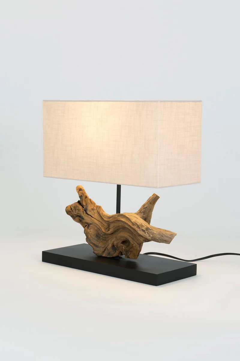 Tischlampe Lipari Akazienholz mit Schirm Rechteckig