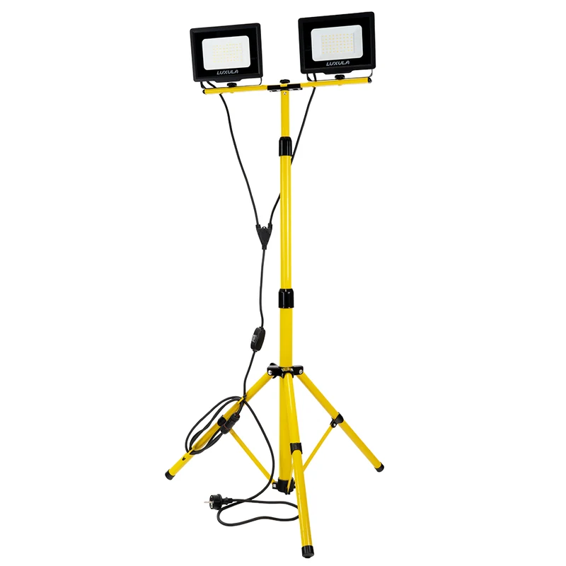 LED Baustrahler mit Teleskop-Stativ, 2x 30 W, 4000 K (neutralweiß), 6000 lm, IP65, Schutzkontaktstecker, Ein/Aus-Schalter