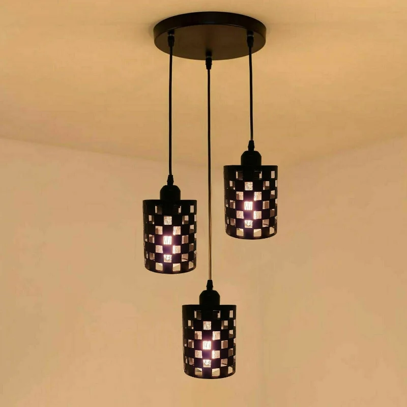 Gestufte Pendelleuchte Schwarz Metall Käfig | 1, 3-flammige landhaus lampen ~1557