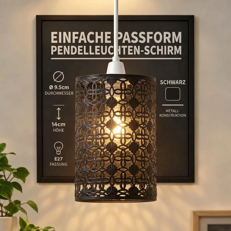 Marokkanischer Ornament Lampenschirm – Schwarz Easy Fit | Ø 9,5cm | E27 , B22 ~1380