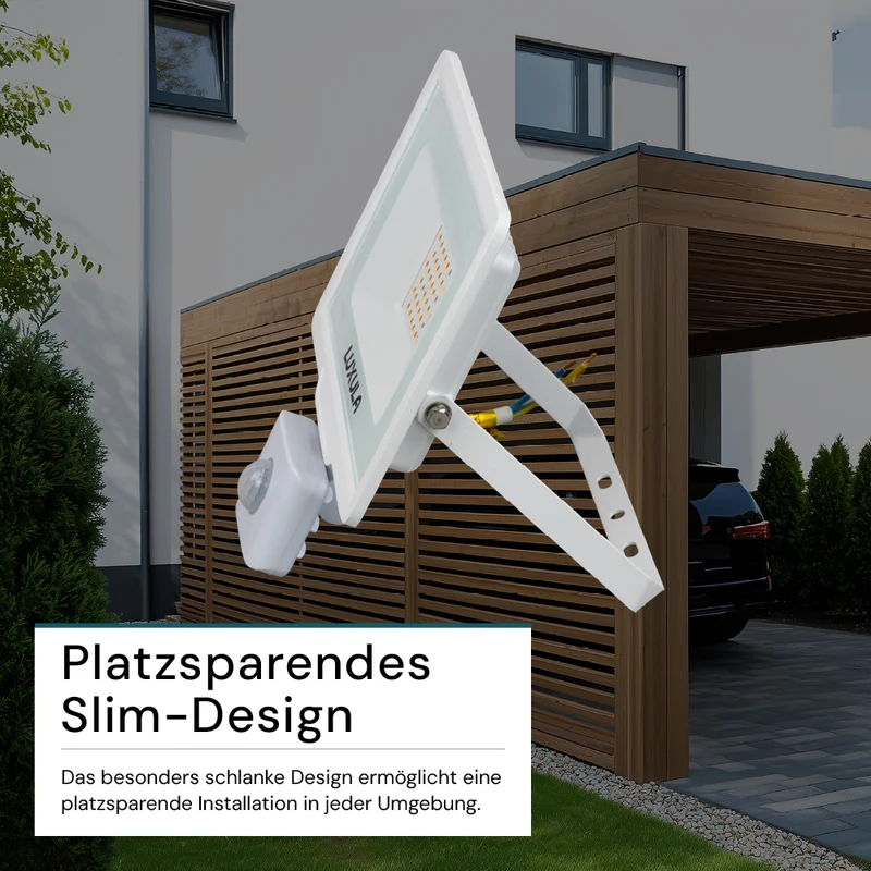 LED-Fluter mit Bewegungsmelder, 30 W, 4000 K (neutralweiß), 3000 lm, weiß, IP65