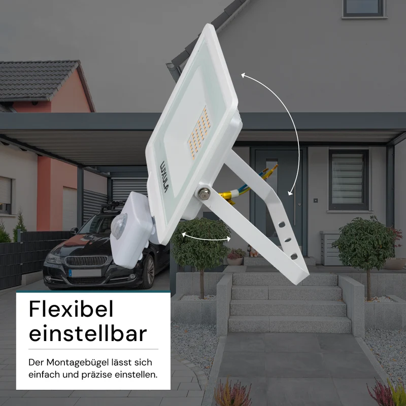 LED-Fluter mit Bewegungsmelder, 30 W, 4000 K (neutralweiß), 3000 lm, weiß, IP65