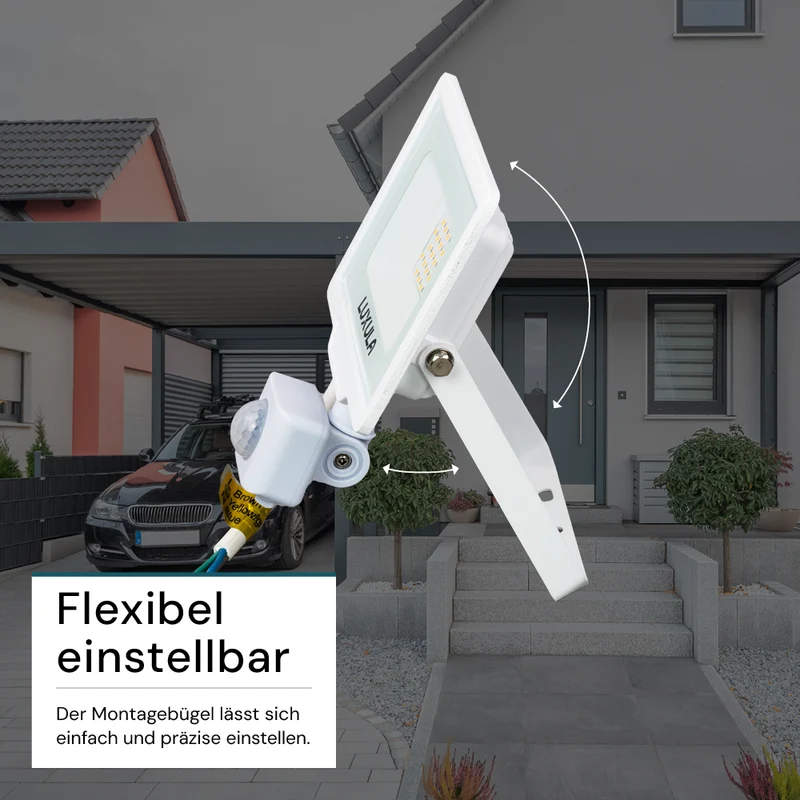 LED-Fluter mit Bewegungsmelder, 20 W, 4000 K (neutralweiß), 2000 lm, weiß, IP65