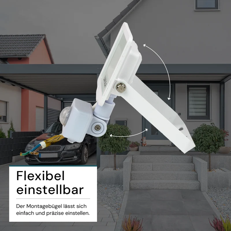 LED-Fluter mit Bewegungsmelder, 10 W, 4000 K (neutralweiß), 1000 lm, weiß, IP65