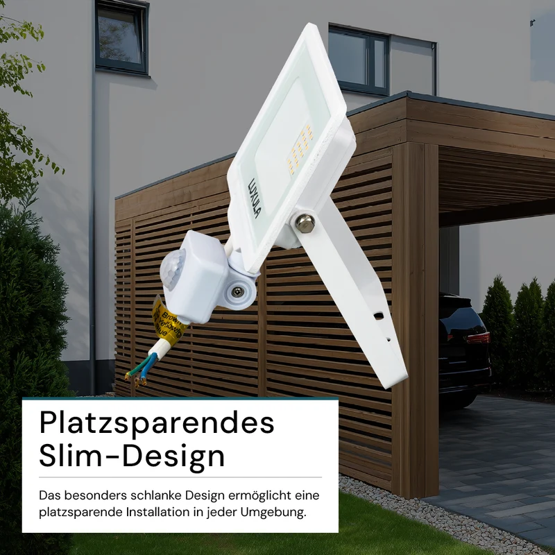 LED-Fluter mit Bewegungsmelder, 20 W, 3000 K (warmweiß), 2000 lm, weiß, IP65