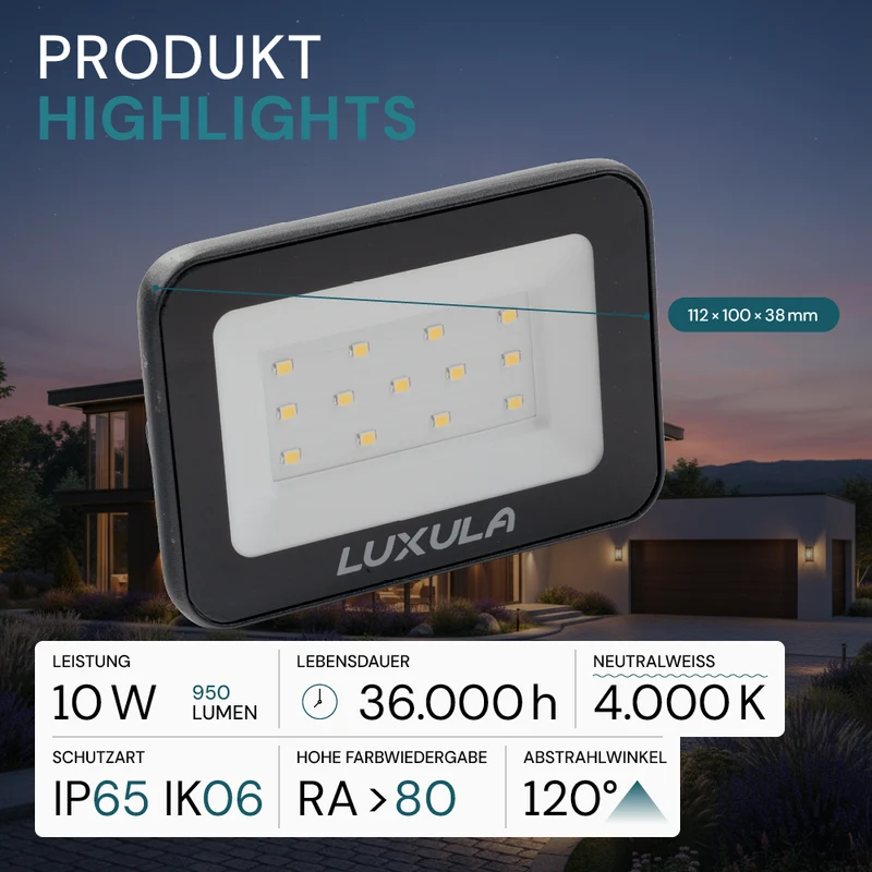 LED-Fluter mit Schnellverbinder, 10 W, 4000 K (neutralweiß), 950 lm, schwarz, IP65
