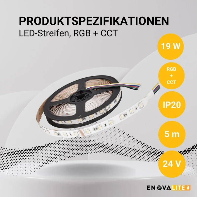 LED-Streifen, RGB und CCT, 5 Meter Länge, 60LED/m, 24 V, 12 mm