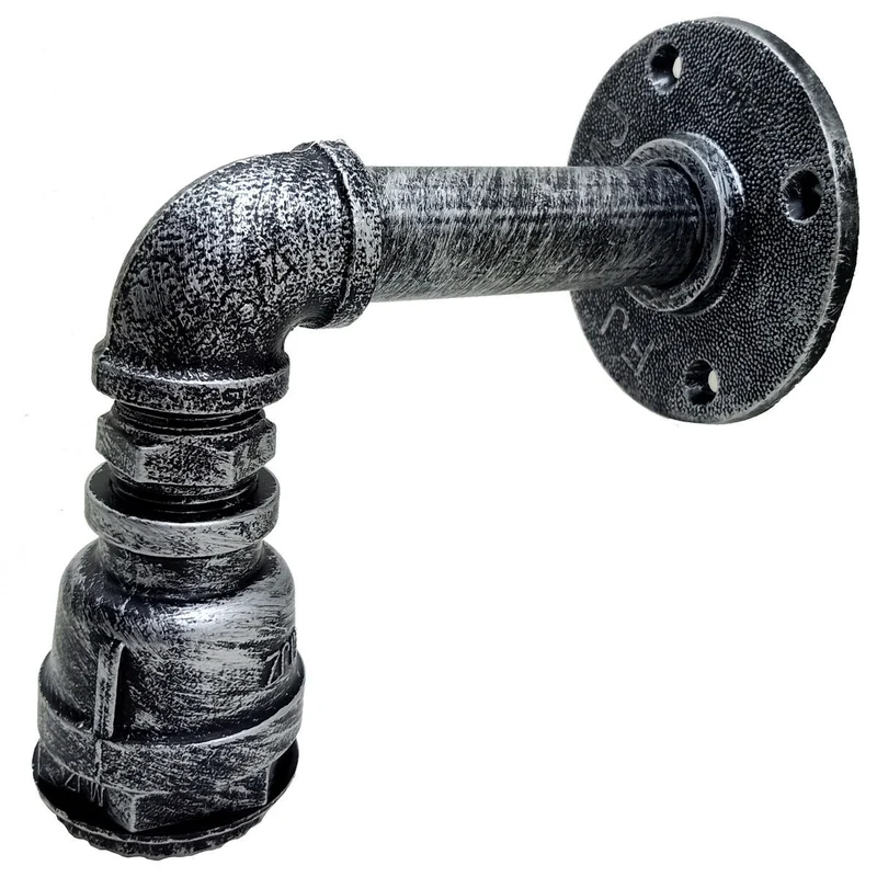 E27 Industrie Rohr-Wandleuchte,Gebürstetes Silber~1256