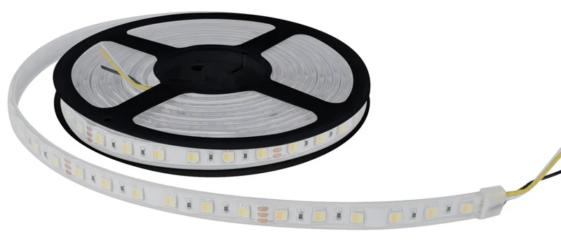 LED-Streifen mit CCT-Funktion, warm-, neutral-, und kaltweißes Licht, 5 Meter Länge, IP65, 60 LED/m, 24 V, 10 mm