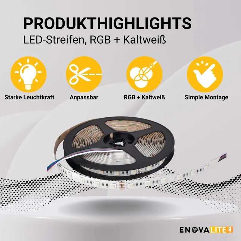 LED-Streifen, RGB und kaltweißes Licht, 5 Meter Länge, 60 LED/m, 24 V, 10 mm