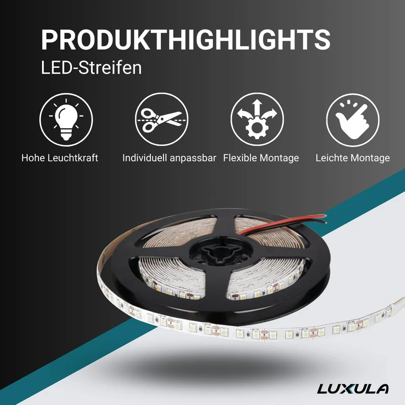 LED-Streifen, 5 m Länge, 4500 K neutralweißes Licht, 120 LED/m, 12 V, 8 mm