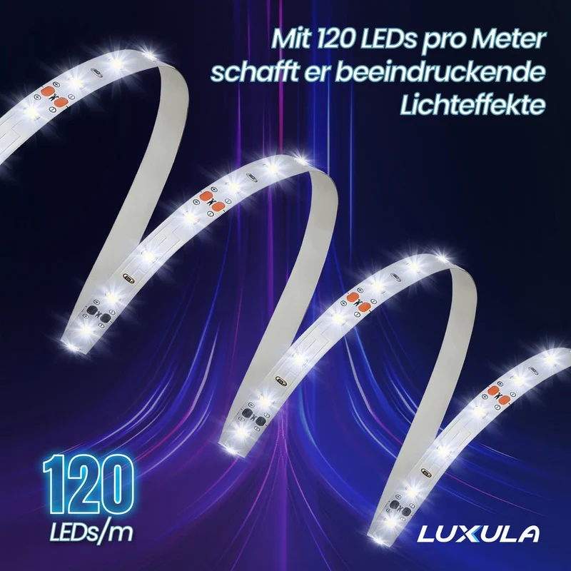 LED-Streifen, 5 m Länge, 4500 K neutralweißes Licht, 120 LED/m, 12 V, 8 mm