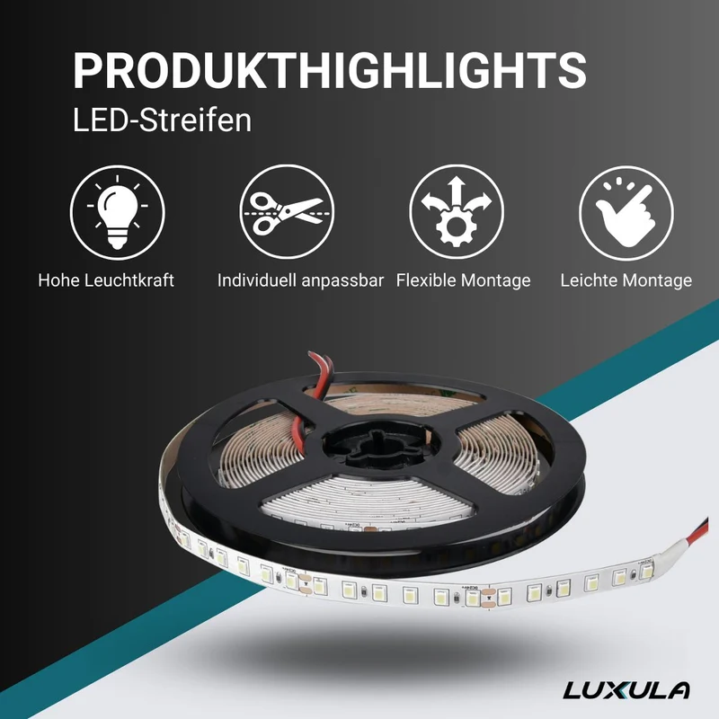 LED-Streifen, 5 m Länge, 4500 K neutralweißes Licht, 120 LED/m, 24 V, 8 mm