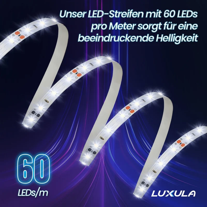 LED-Streifen, 5 m Länge, 2700 K warmweißes Licht, 60 LED/m, 12 V, 8 mm