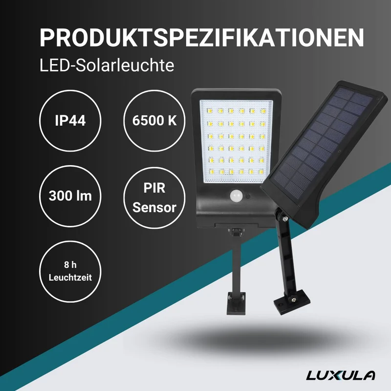 Solar-Wandleuchte mit PIR-Sensor, 8 Stunden Lichtzeit, IP44-geschützt und in kaltweiß