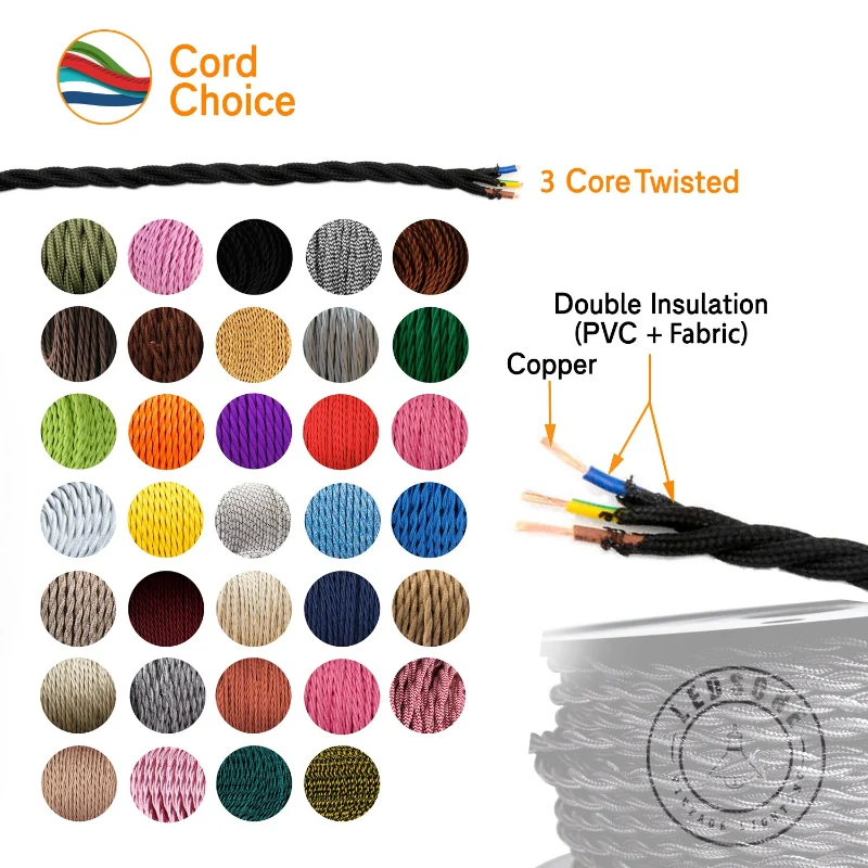 Ledsone Textilkabel Roségold – 3-adrig & Gedreht ~2954