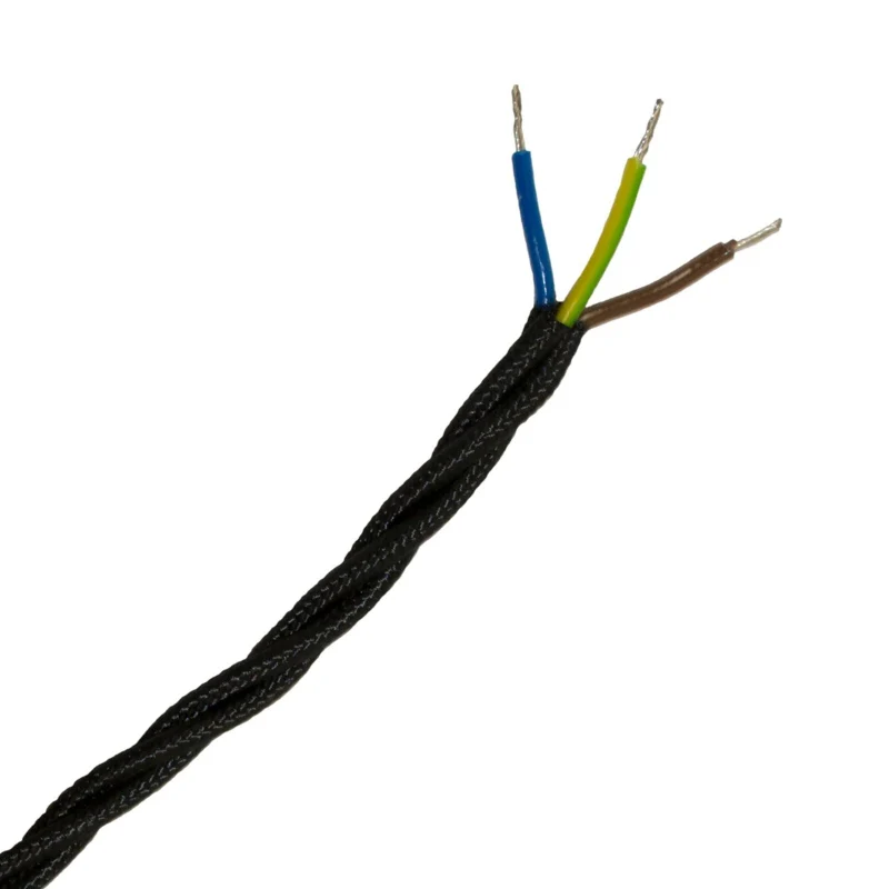 Textilkabel Schwarz Gedreht 3 adriges Stoffkabel ~1189