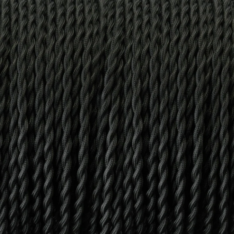 Textilkabel Schwarz Gedreht 3 adriges Stoffkabel ~1189