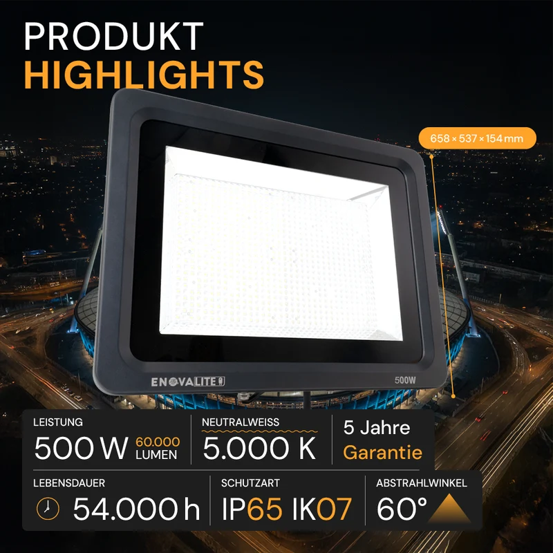 LED Stadion Fluter, 500 W, 60000 lm, 5000 K, IP65