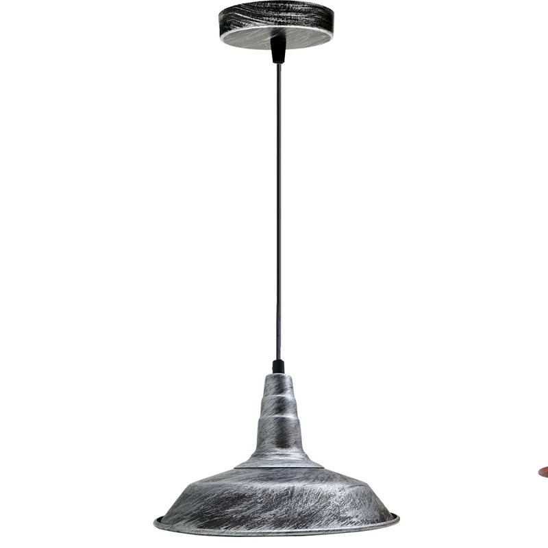 Vintage Pendelleuchte aus Metall – Gebürstetes Silber – Retro Deckenlampe~1319