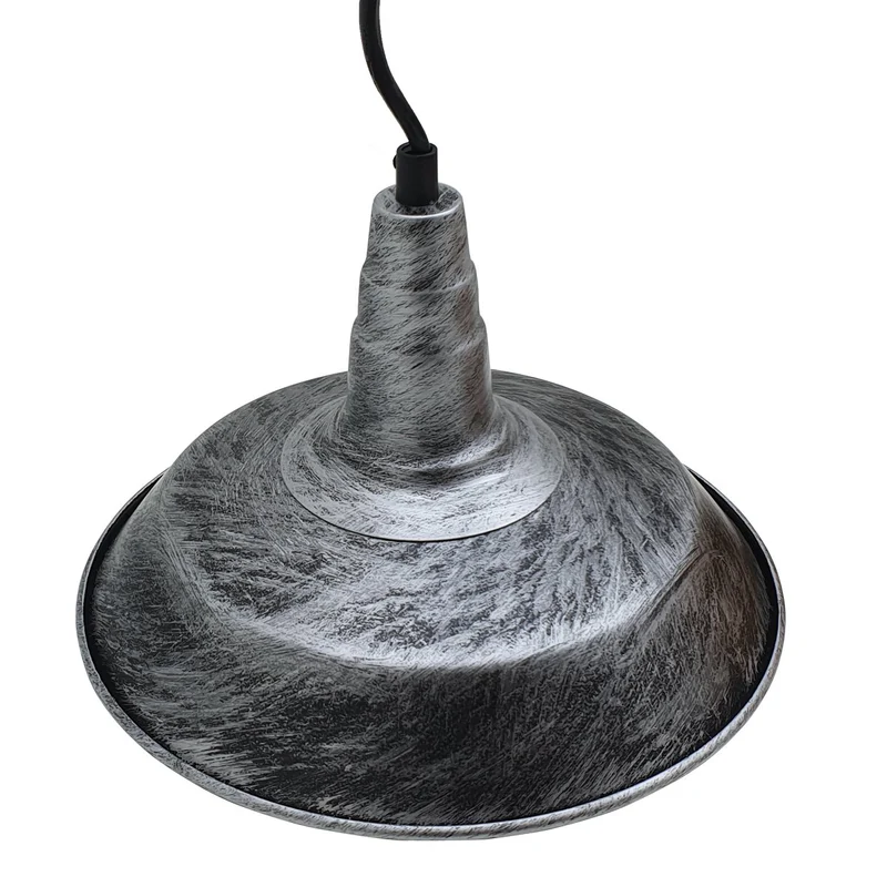 Vintage Pendelleuchte aus Metall – Gebürstetes Silber – Retro Deckenlampe~1319