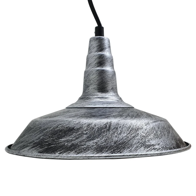 Vintage Pendelleuchte aus Metall – Gebürstetes Silber – Retro Deckenlampe~1319