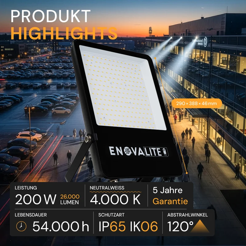 LED-Fluter, 200 W, 4000 K (Neutralweiß), 26.000 lm, IP65