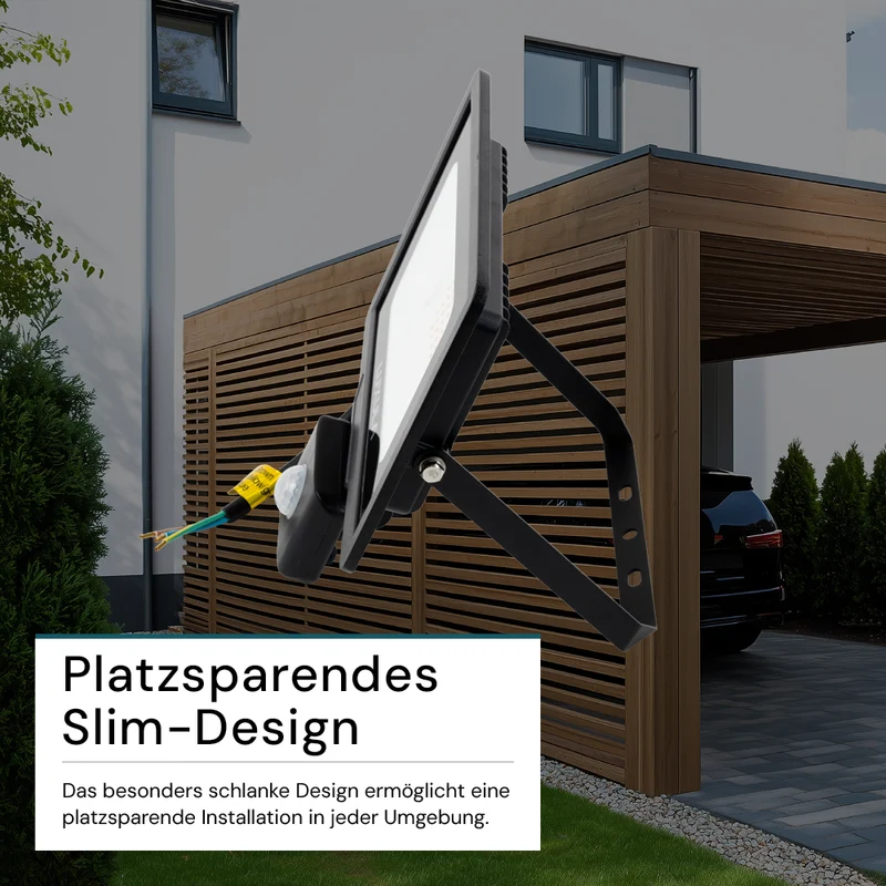 LED-Fluter mit Bewegungsmelder, 30 W, 4000 K (neutralweiß), 3000 lm, schwarz, IP65
