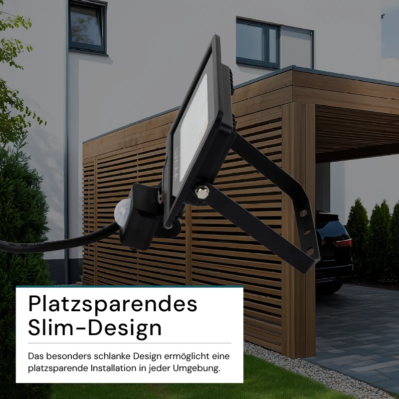 LED-Fluter mit Bewegungsmelder, 20 W, 4000 K (neutralweiß), 2000 lm, schwarz, IP65