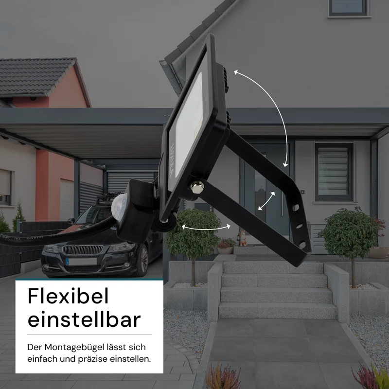 LED-Fluter mit Bewegungsmelder, 20 W, 4000 K (neutralweiß), 2000 lm, schwarz, IP65