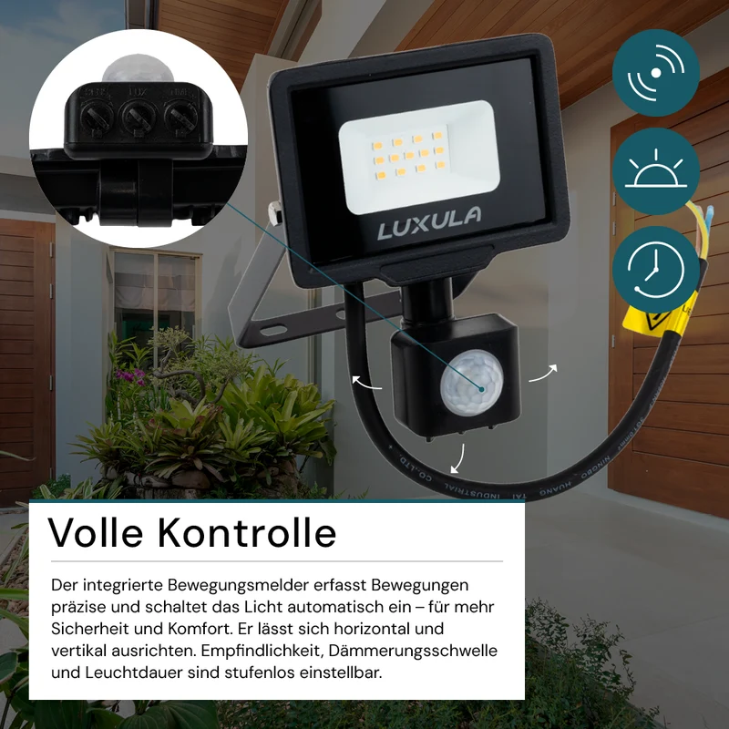 LED-Fluter mit Bewegungsmelder, 10 W, 4000 K (neutralweiß), 1000 lm, schwarz, IP65
