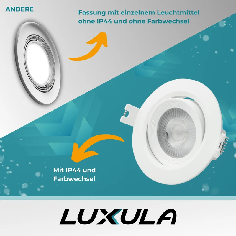 3er Pack LED Downlight 3-Stufen dimmbar per Wandschalter, 5W, 450lm, 38°, IP44, schwenkbar