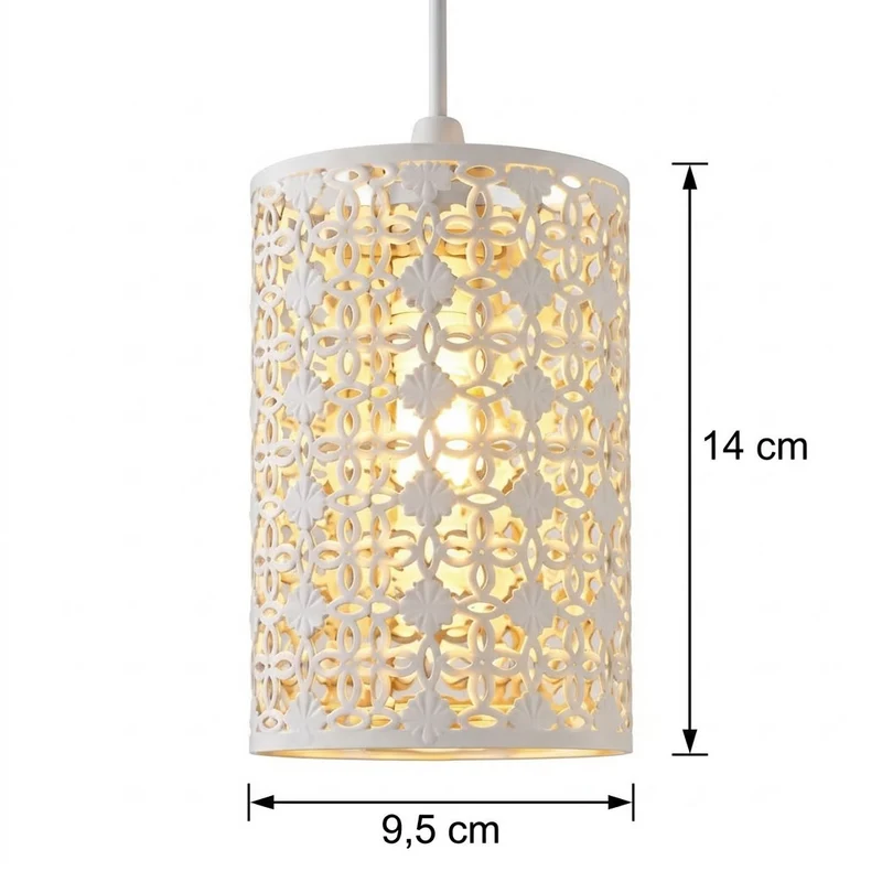 Marokkanischer Ornament Lampenschirm – Weiß Easy Fit | Ø 9,5cm | E27 , B22 ~1228