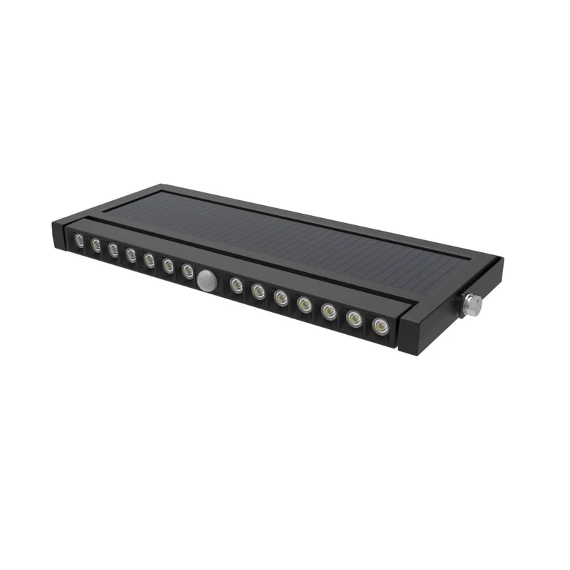 Solar Wandleuchte mit PIR-Sensor, Outdoorleuchte, 10W, 1000lm, 6500K, IP54, schwenkbare LED-Lichtleiste