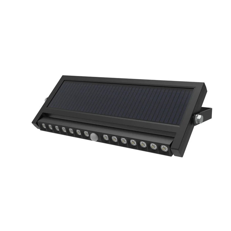 Solar Wandleuchte mit PIR-Sensor, Outdoorleuchte, 10W, 1000lm, 6500K, IP54, schwenkbare LED-Lichtleiste